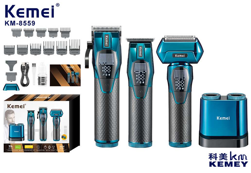 Kemei KM-8559 Barber Clipper - Quick-Release Battery & Charging Dock