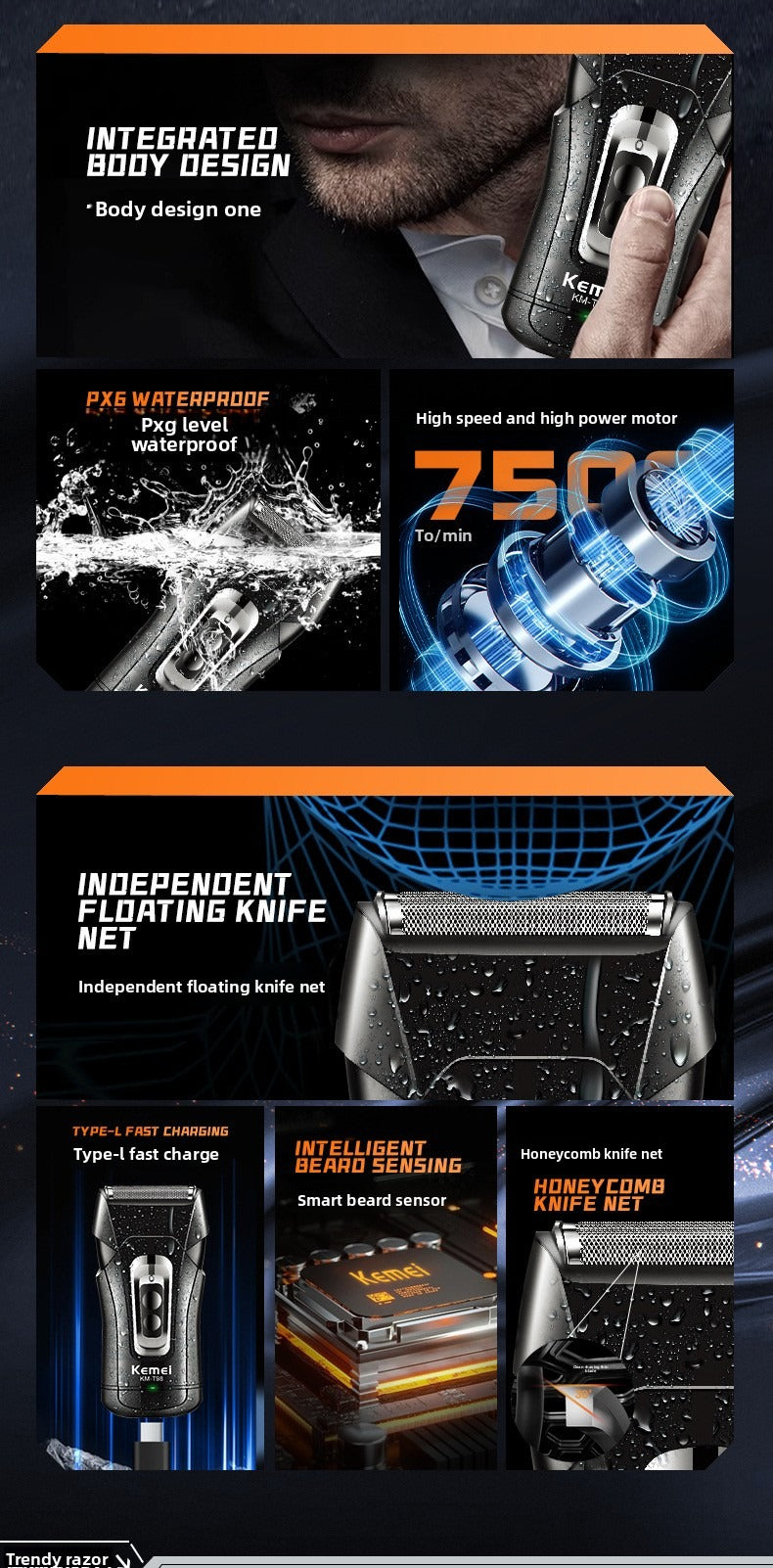 KEMEI's new men's razor is fast-charging, lightweight, portable, washable, electric and super clean