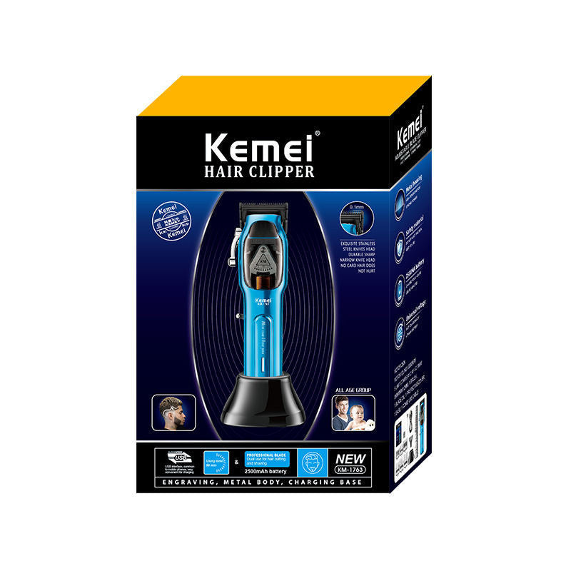 KEMEI KM-1763 Hair Clipper - Fast USB-C Charging Trimmer with Adjustable Blades & Dock