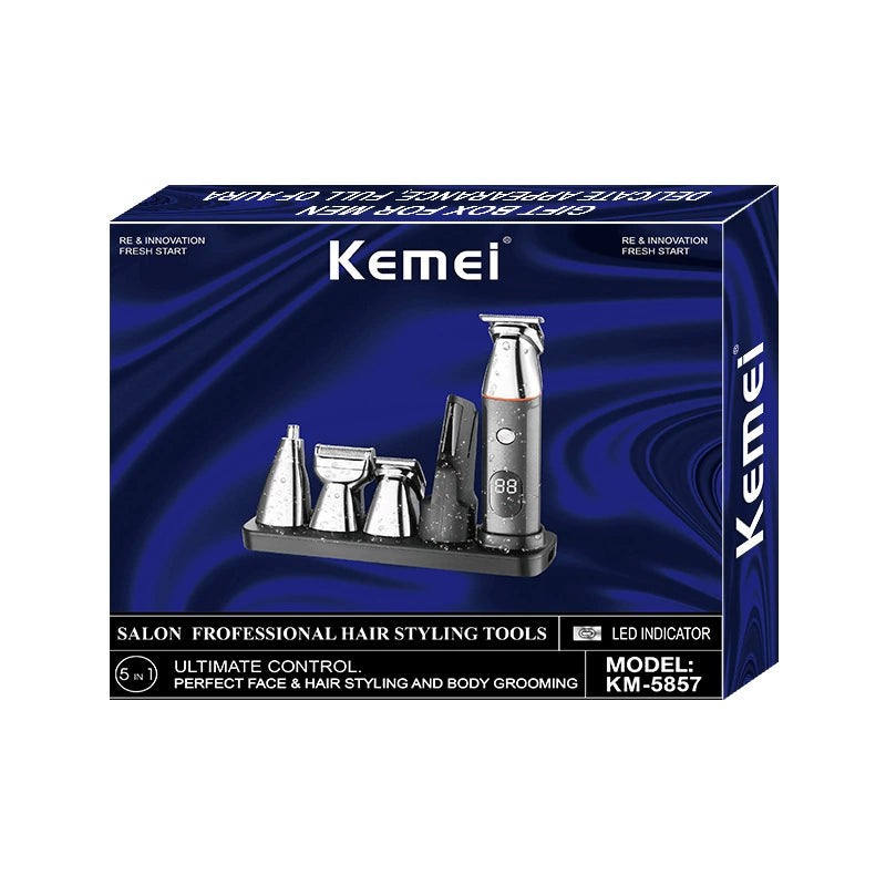 Kemei KM-5857 5-in-1 Multifunctional Electric Hair Clipper Shaving Set