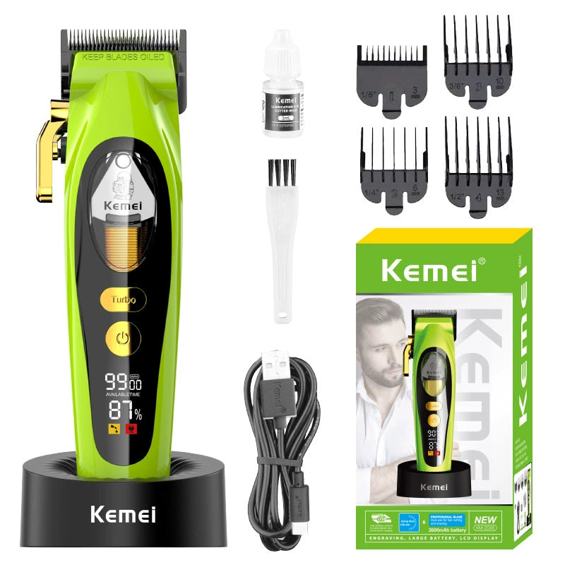 KEMEI High-Speed Engraving Clipper - Pro Barber Shears with Digital Display & Home Electric Use