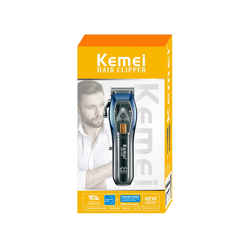 Kemei Salon-Pro Clipper - 9000RPM High-Power, LCD & Shears Set