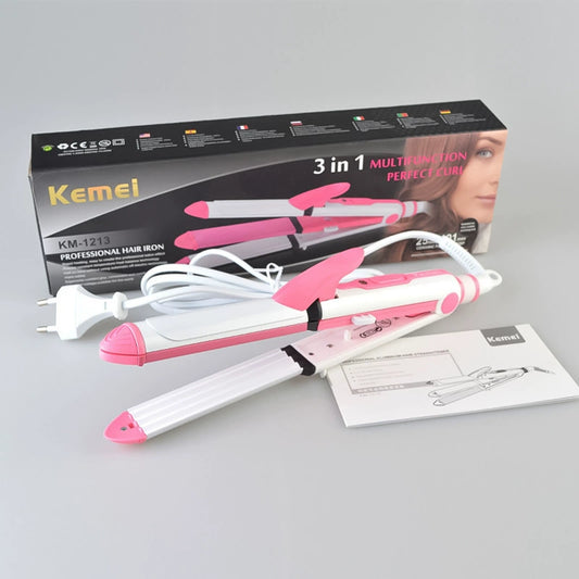 Cross-border Kemei KM-1213 3-in-1 Hair Straightener Curling Uninjured