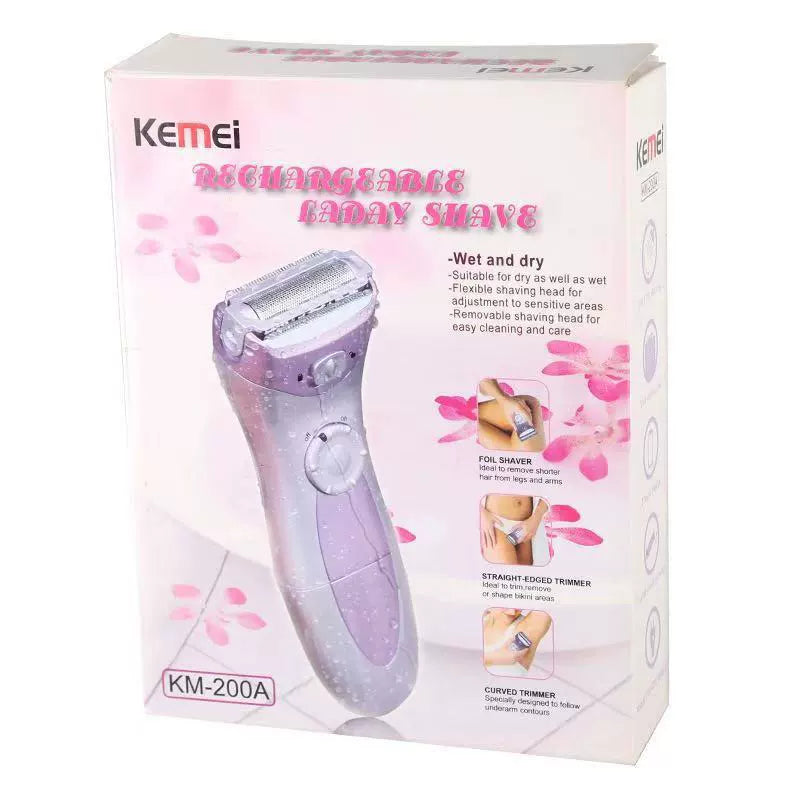 Kemei KM-200A Ladies Electric Shaver - Rechargeable Body Epilator, Portable Design