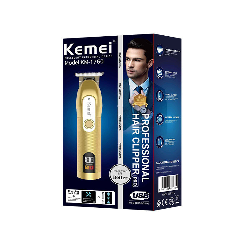 Kemei KM-1760 Gold Digital Hair Clipper with USB Fast Charging & Display - Portable for Home/Salon