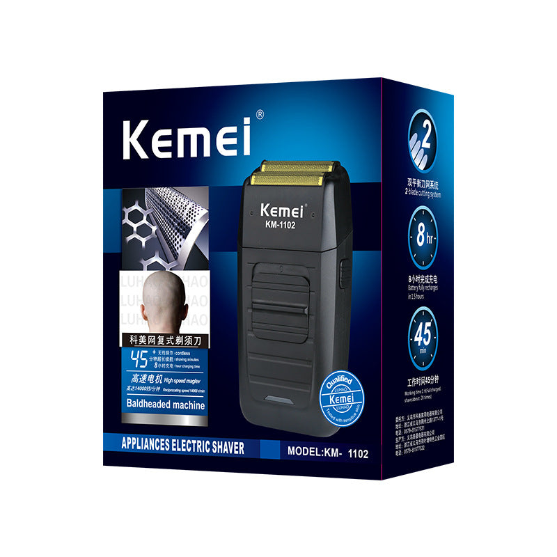 KEMEI KM-1102 reciprocating double-mesh shaver, bald shaver, sideburn shaver, razor