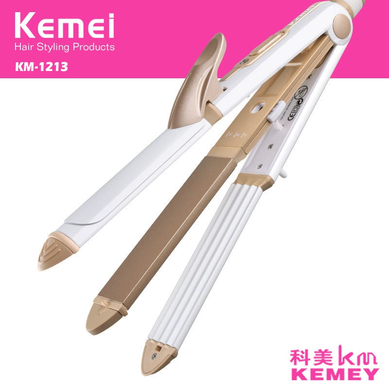 Cross-border Kemei KM-1213 3-in-1 Hair Straightener Curling Uninjured