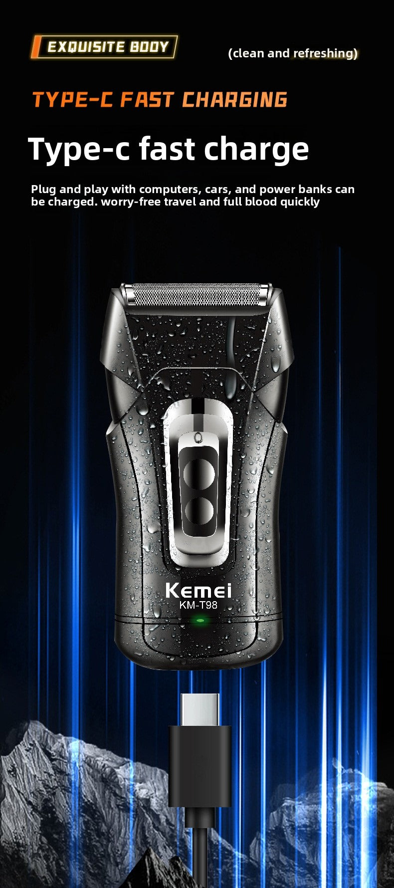 KEMEI's new men's razor is fast-charging, lightweight, portable, washable, electric and super clean