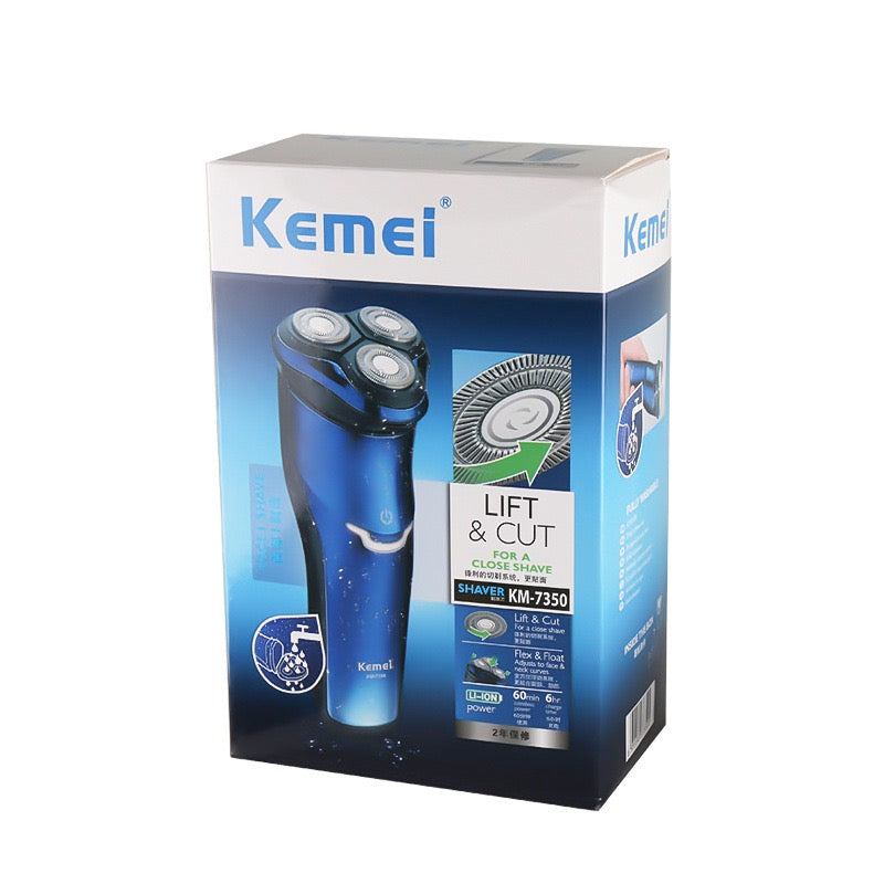 Kemei three-blade rotating floating razor electric rechargeable beard razor KM-7350