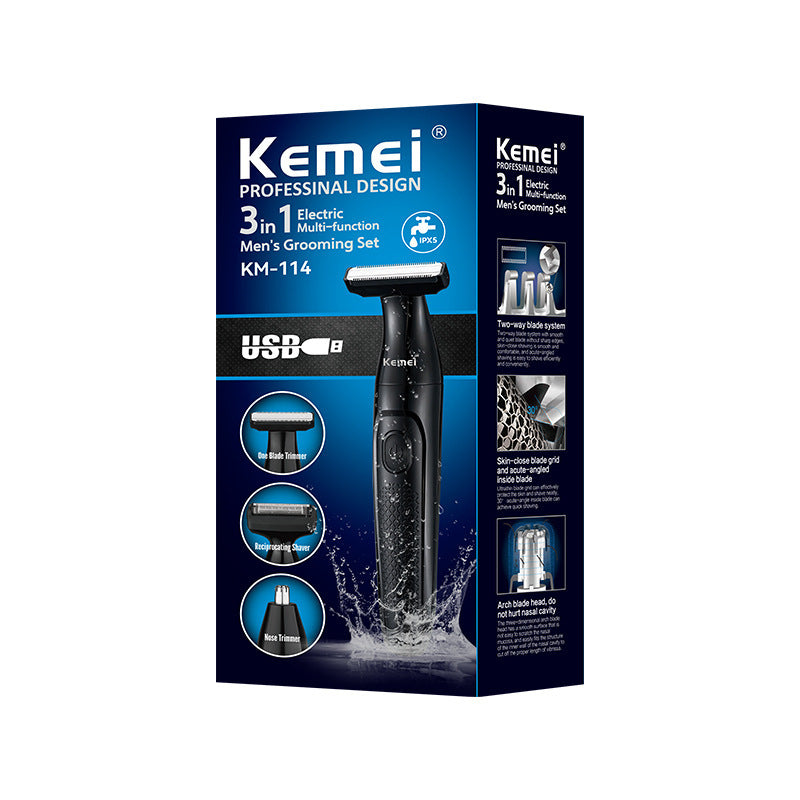 Kemei KM-114 3-in-1 Electric Shaver Waterproof Rechargeable Shaving