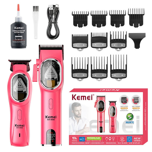Kemei Professional Salon-Grade Clipper Set - Digital Display Hair Trimmer with Sideburn Sculpting Scissors