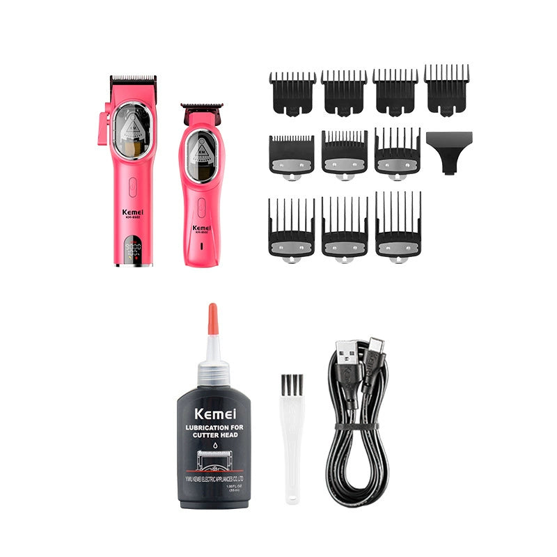 Kemei Professional Salon-Grade Clipper Set - Digital Display Hair Trimmer with Sideburn Sculpting Scissors