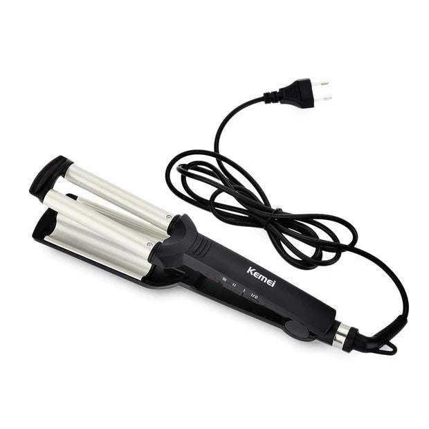 Cross-border Kemei KM-2022 Negative Ion Three Bar Egg Roll Curling Iron Non-Hurt Hair